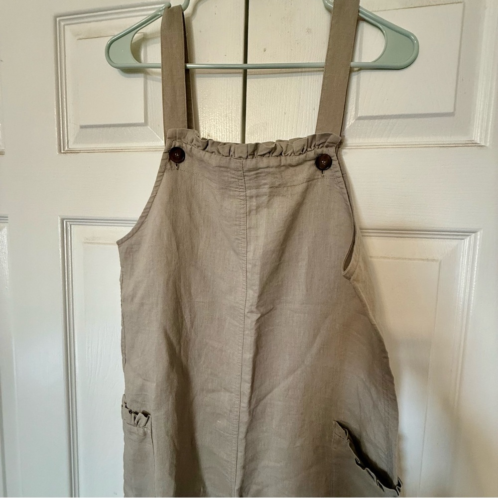 100% Linen light tan/ Sand colored Women's Cropped Wide Leg Jumpsuit Medium Boho - Picture 4 of 10